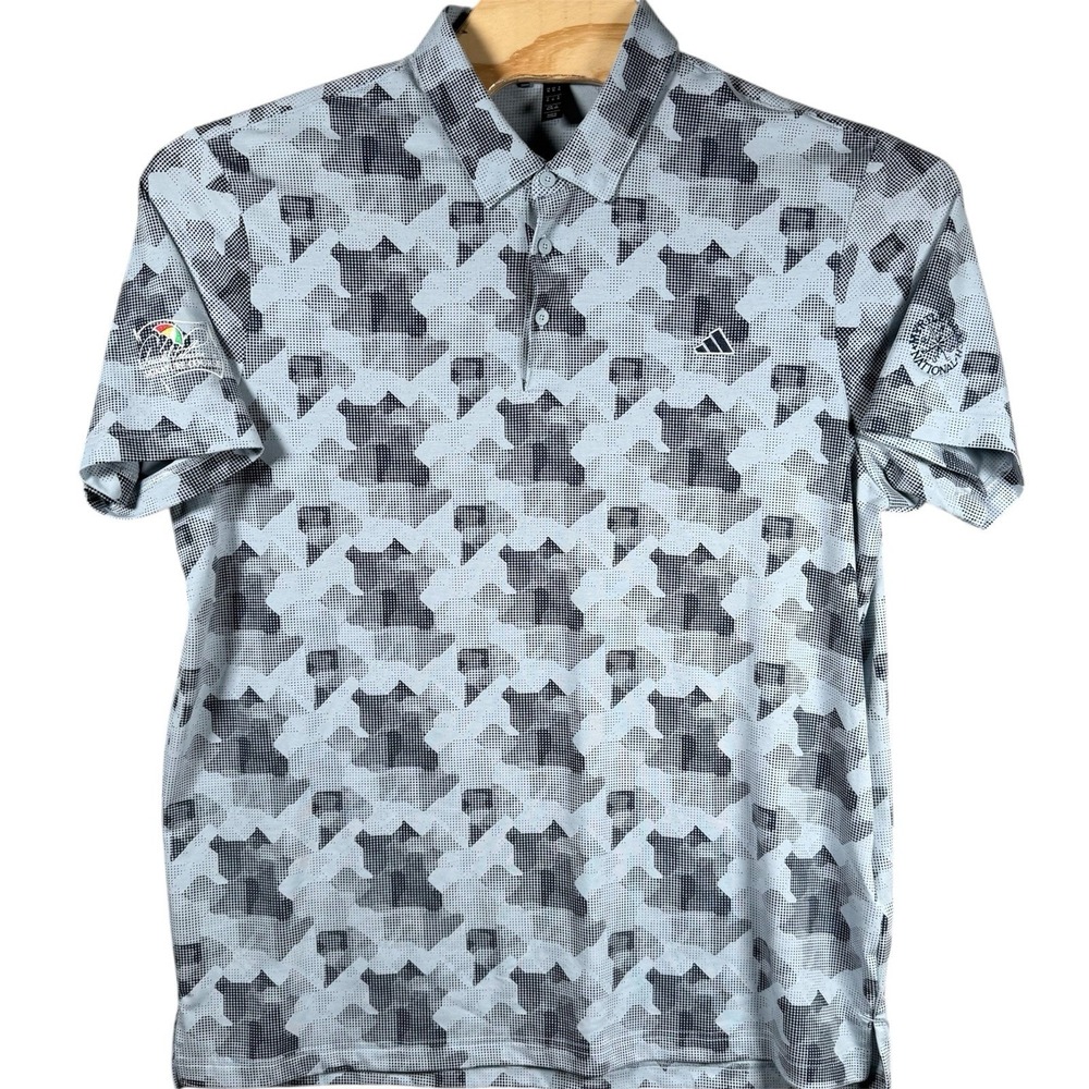 Adidas Go-To Mens Golf Polo XL Blue Digital Camo Performance Stretch Lightweight